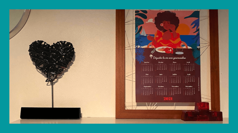 Le calendrier Foodîles by Mlle Belamour en bonne place dans mon bureau